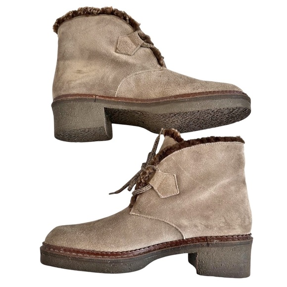 Vicini Suede Fur Lined Boots Ankle Booties Brown Heeled Lace Up Size 38 7.5 - Picture 8 of 11